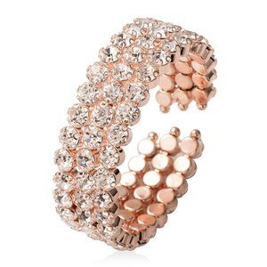 Beautiful White Austrian Crystal Triple-Row Cuff Bracelet in Rosetone  E862